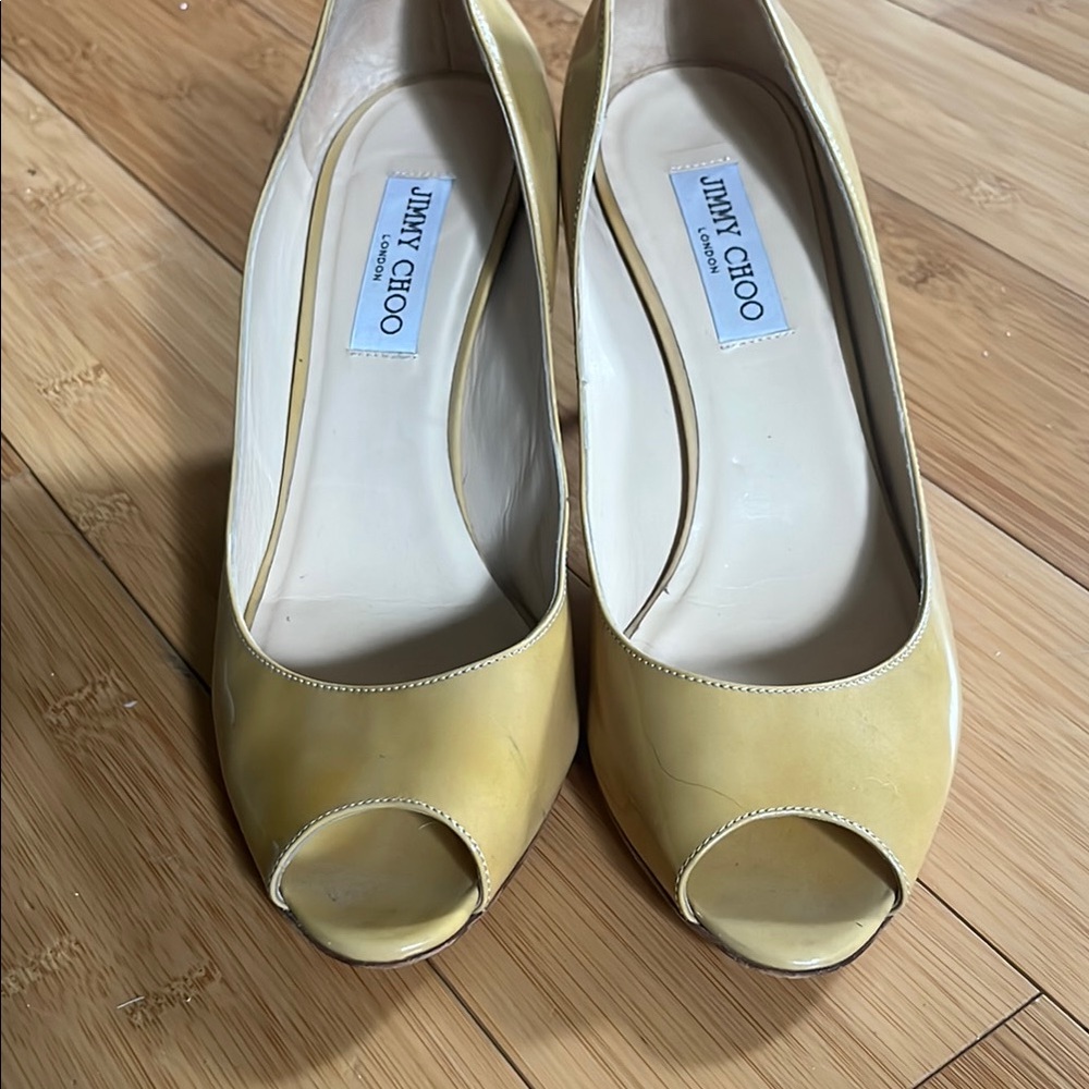Jimmy Choo Yellow Heeled Peep Toe Shoes